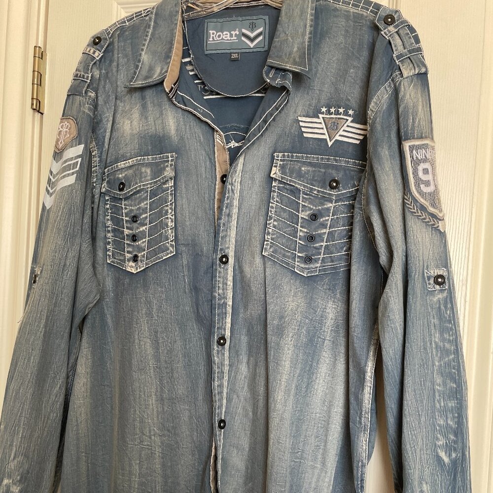 XXL Men's Vintage Style Long Sleeve Button-down shirt by Roar 'Aviation Edition'